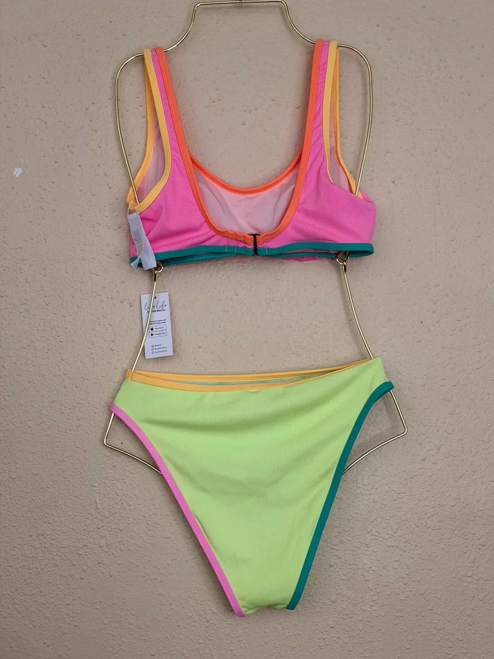NEW | Cupshe x JDD Kittenish | Sunlit Bliss Neon Colorblock Bikini Set - Size S